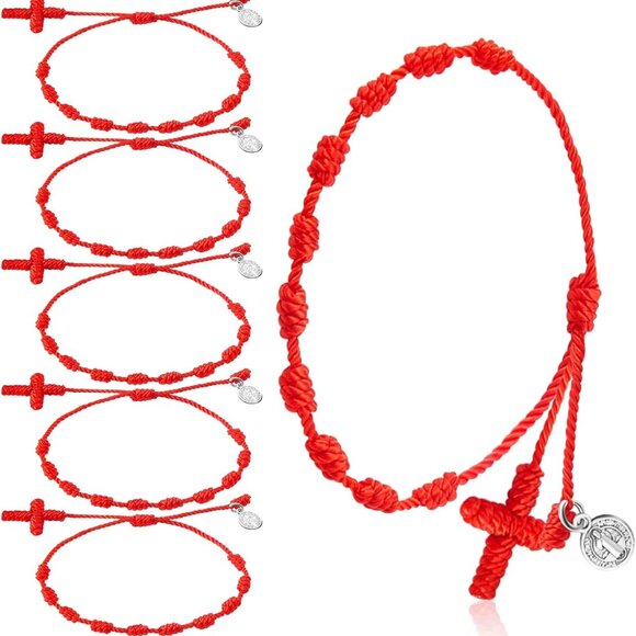 Benedict Rosary Bracelet Red Adjustable Metal String Unisex Jewelry - Picture 1 of 7